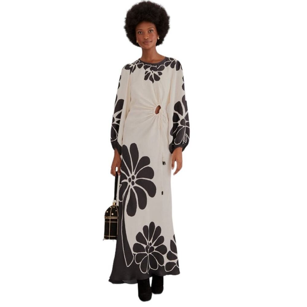Elegant Black and White Floral Maxi Dress Worn Twice